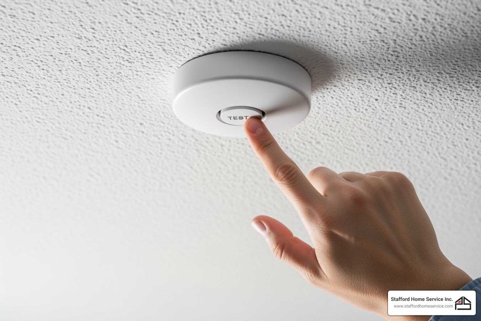 hand pressing the 'test' button on a smoke detector - electrician st louis park