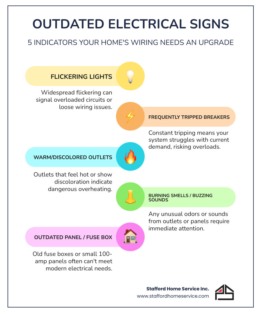 Infographic explaining the top 5 signs of an outdated electrical system - electrician st louis park infographic infographic-line-5-steps-colors
