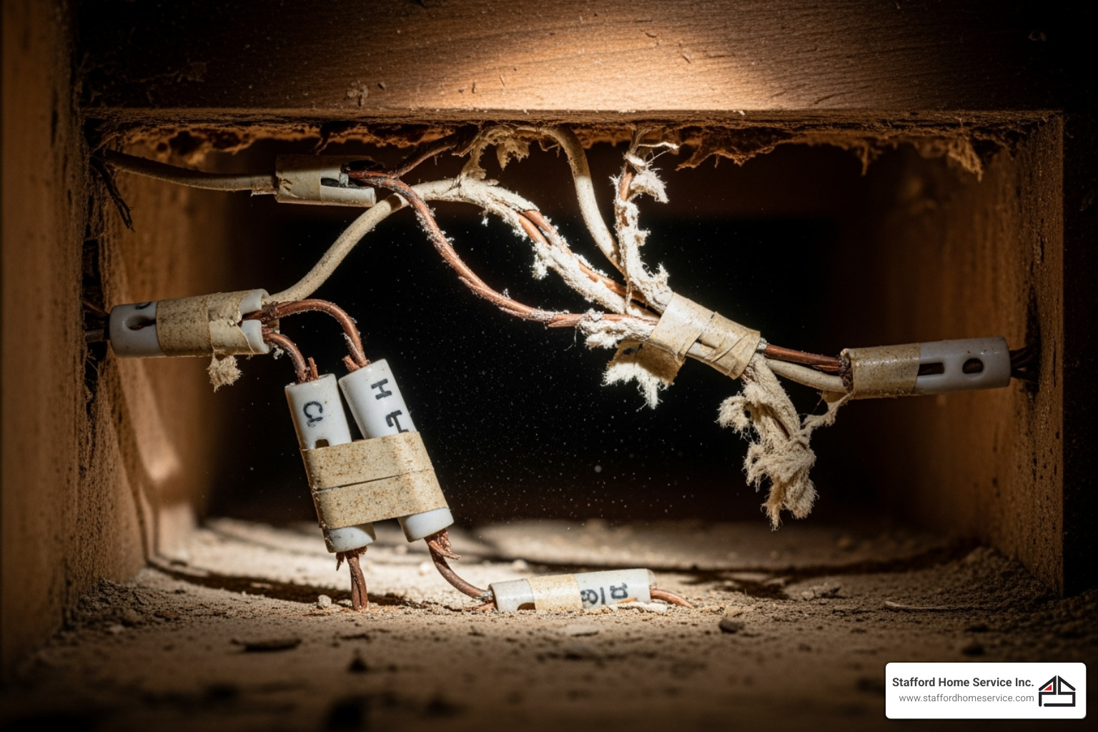 Dangerous, improperly spliced knob and tube wire - knob and tube wiring dangers