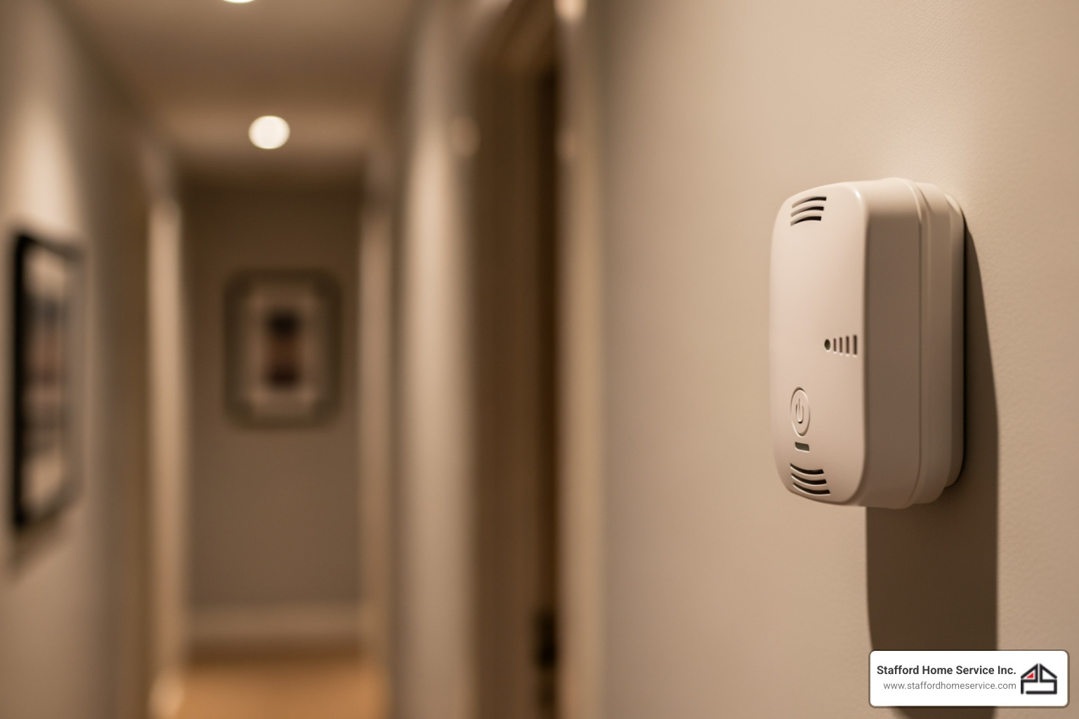 carbon monoxide detector installed in a hallway - furnace service and repair