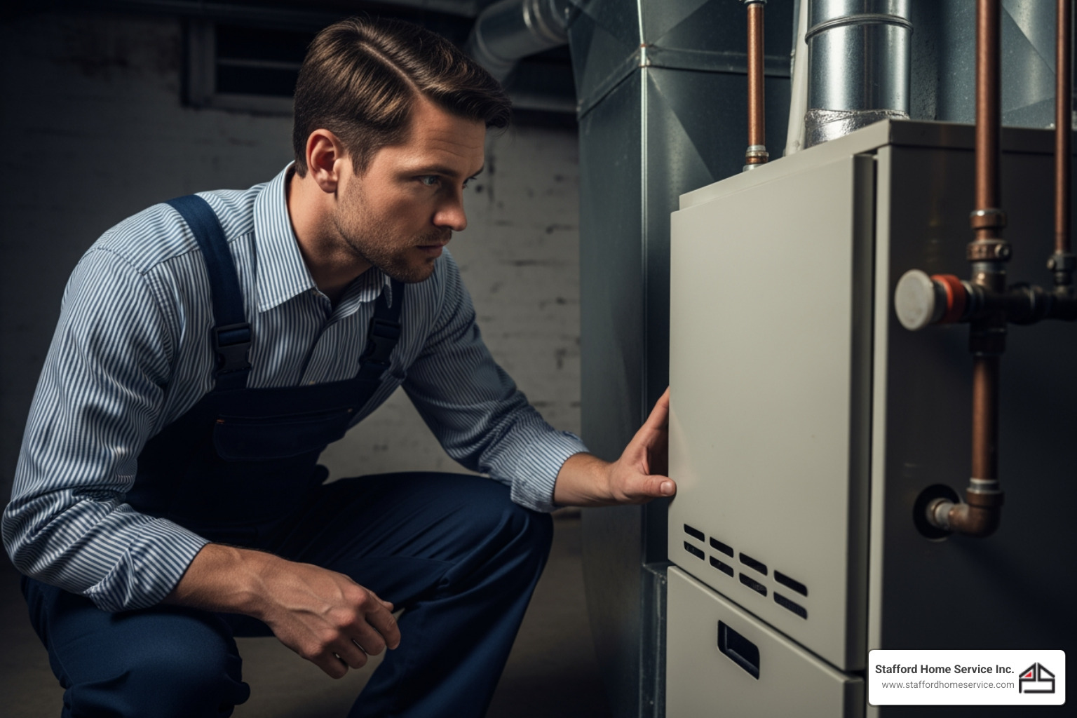 Infographic showing five critical signs requiring emergency furnace service: complete system failure with no heat, cracked heat exchanger indicating carbon monoxide risk, strong gas or rotten egg smell requiring immediate evacuation, furnace age over 15 years with repeated breakdowns, and loud banging or metal-on-metal noises - emergency furnace replacement in plymouth, mn Infographic showing five critical signs requiring emergency furnace service: complete system failure with no heat, cracked heat exchanger indicating carbon monoxide risk, strong gas or rotten egg smell requiring immediate evacuation, furnace age over 15 years with repeated breakdowns, and loud banging or metal-on-metal noises - emergency furnace replacement in plymouth, mn