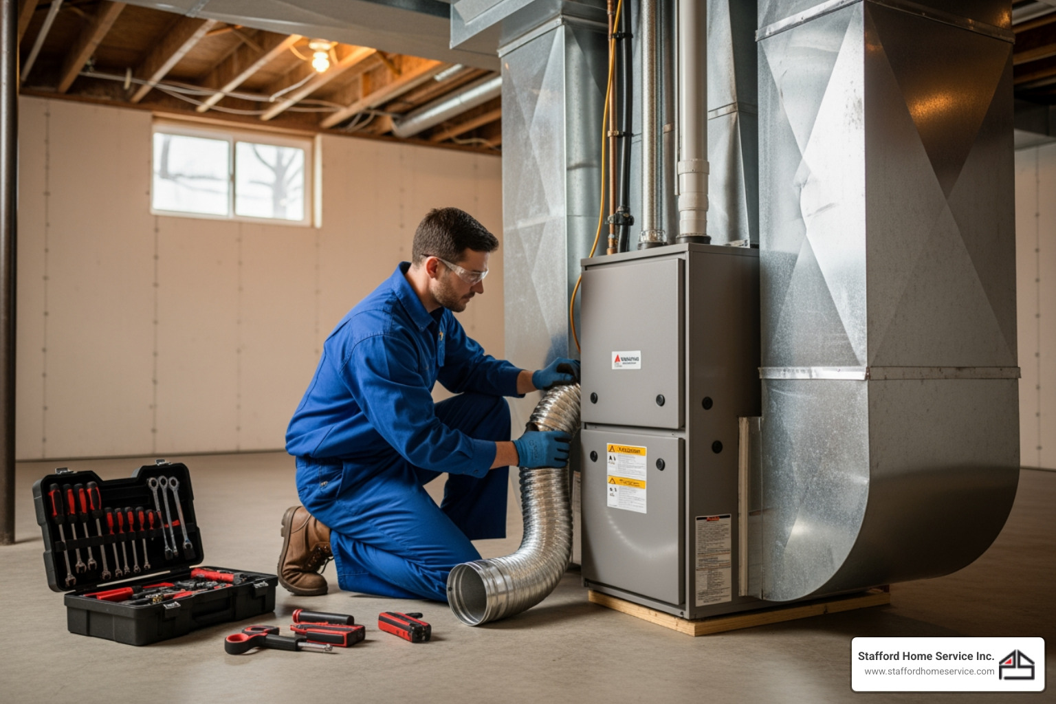 Infographic showing four key benefits of professional furnace installation: Safety (proper gas and electrical connections prevent hazards), Efficiency (correct sizing and calibration reduce energy waste), Longevity (expert installation extends furnace lifespan to 20+ years), and Comfort (even heating throughout the home with no cold spots) - furnace installation minneapolis mn