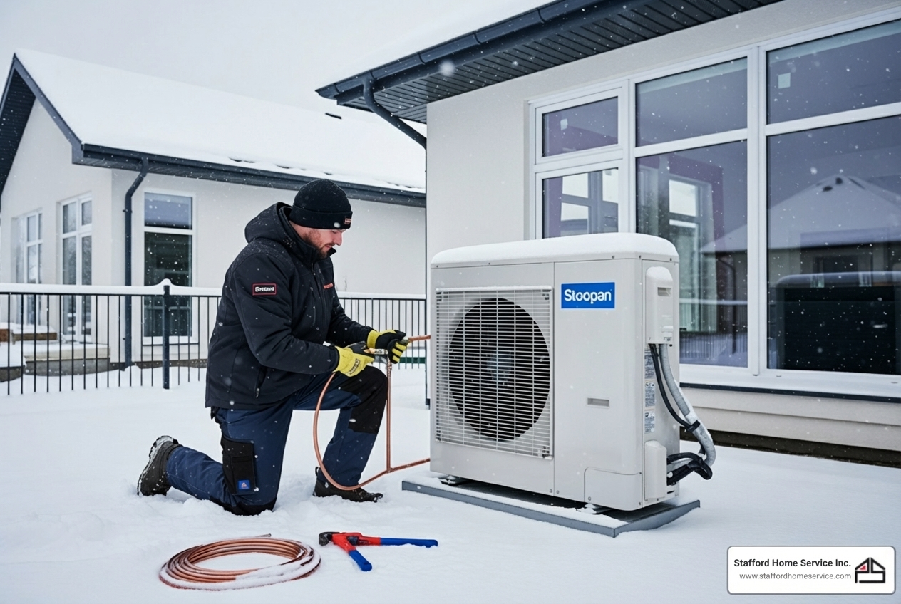 infographic showing heat pump replacement timeline from signs of failure through installation, including key decision points like repair vs replace, system sizing, and expected benefits of modern cold-climate heat pumps in Plymouth Minnesota - heat pump replacement in plymouth, mn