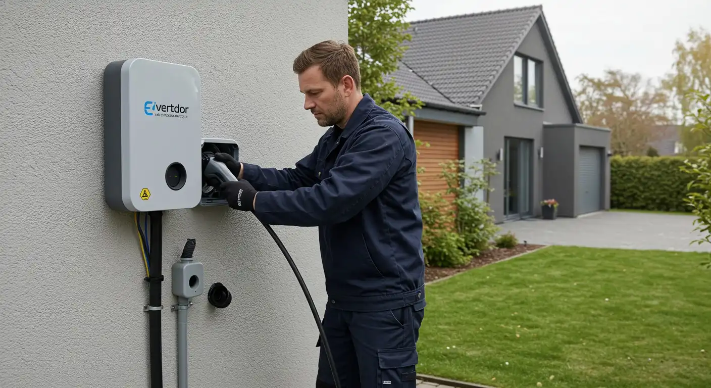 Man connecting cable to EV charger.