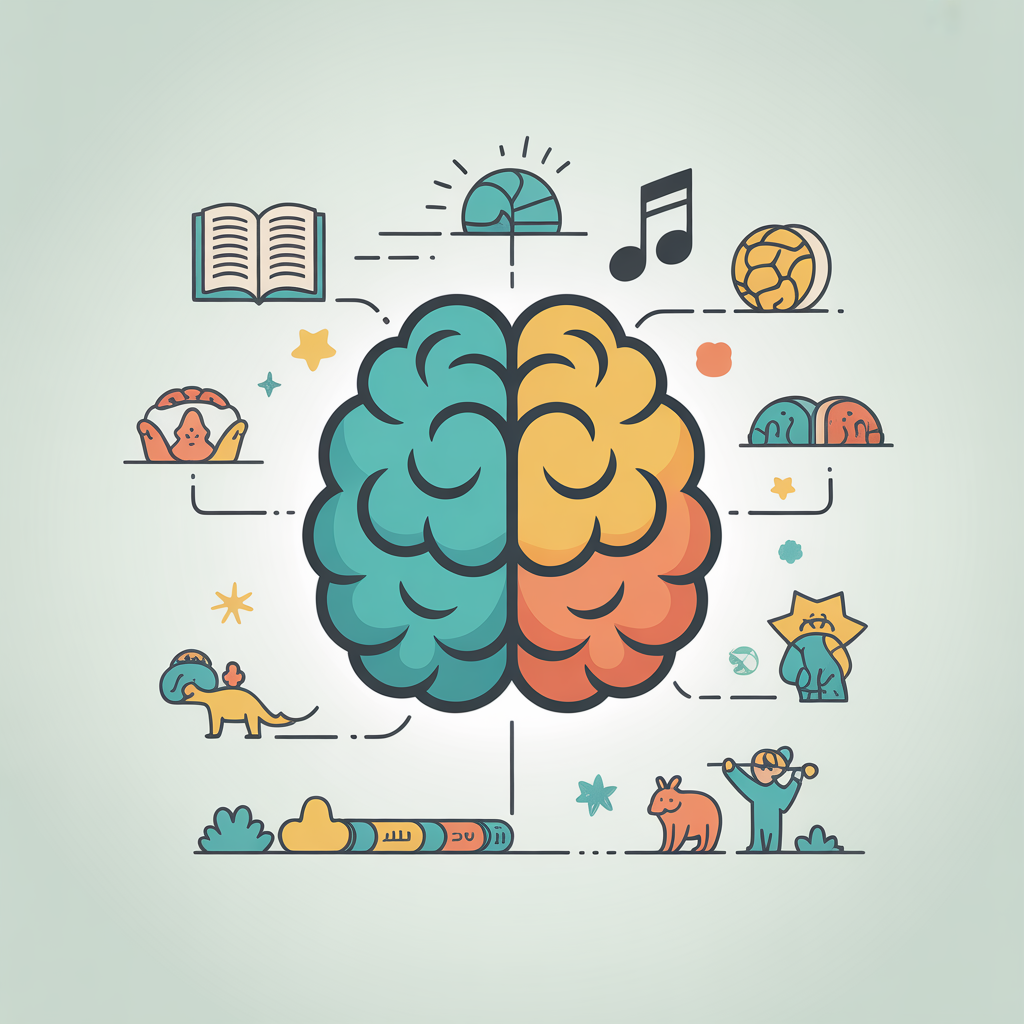 Illustrated brain with neuroscience icons