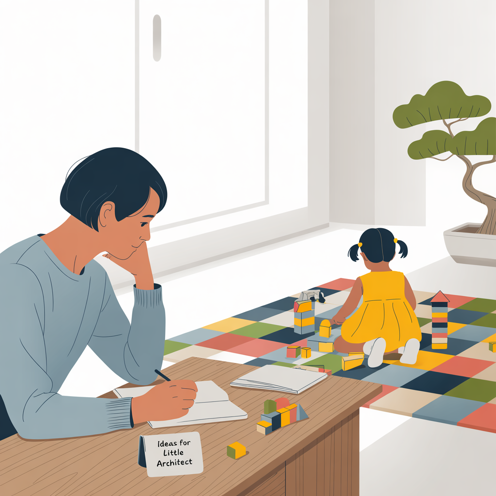 An illustration of a parent observing brain and body patterns in their child who is playing