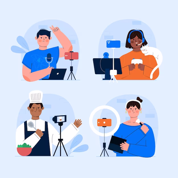 Diverse people focused on their phones, actively sharing and connecting through social media in a vibrant setting.