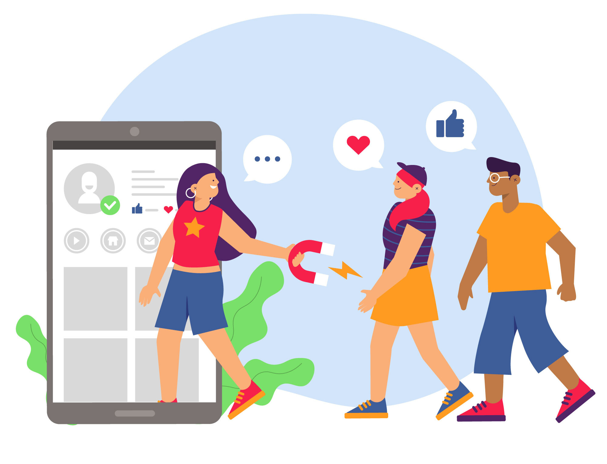 Users focused on their phones, actively participating in social media activities and conversations.