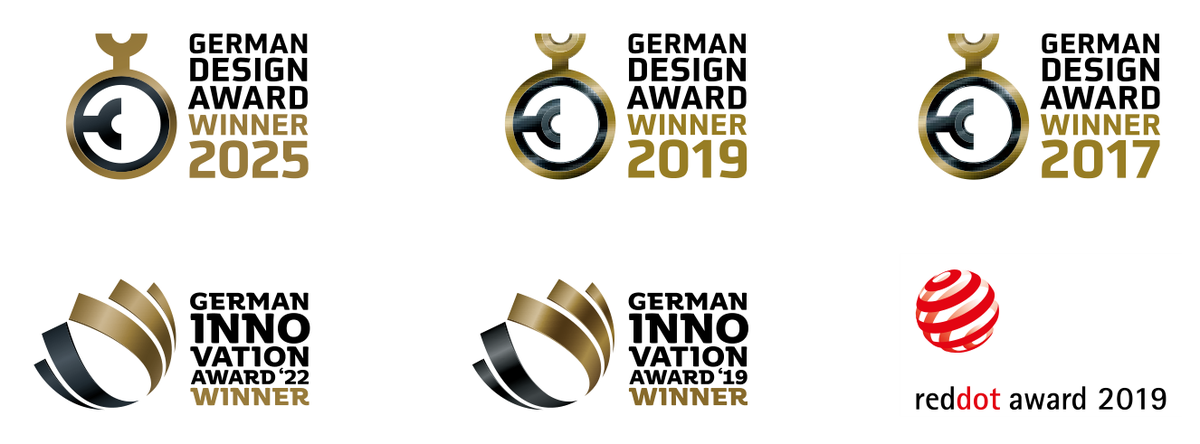 German Design Award 2017, 2019 și 2025, German Innovation Award, Red Dot Award 2019