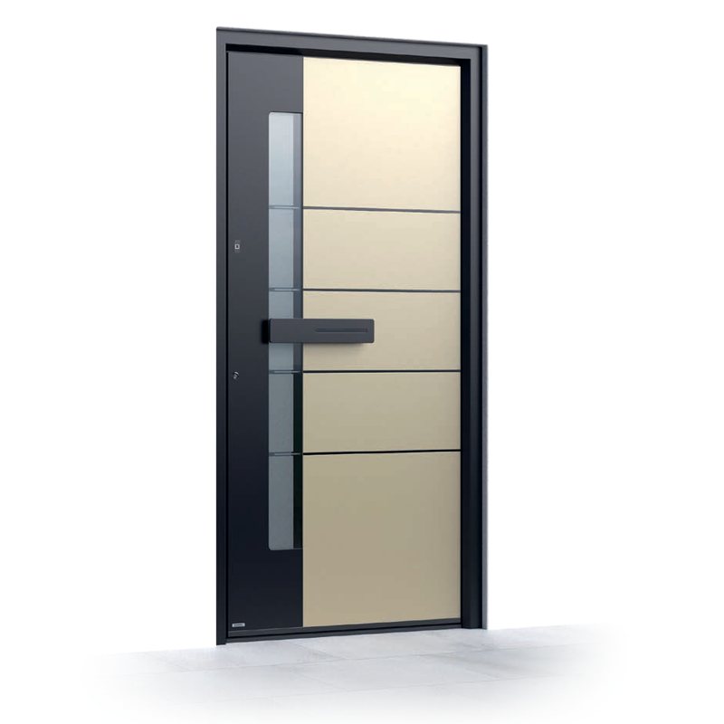 Ușă de intrare Pirnar Premium 0160, FS 9005 + FS Quarz 1 la exterior · PVD Volcanic Shadow