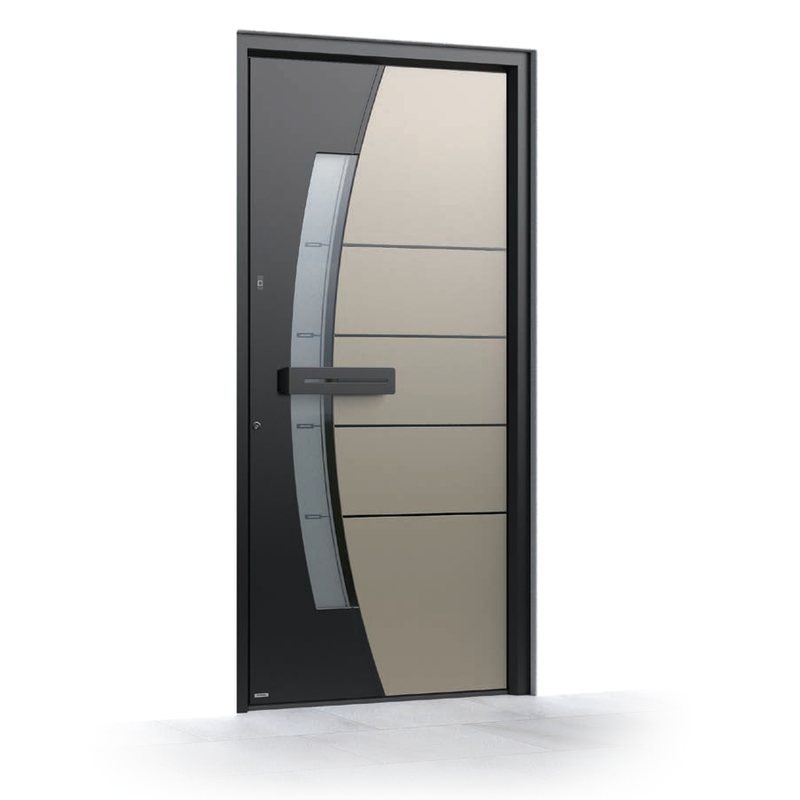 Ușă de intrare Pirnar Premium 0120, FS 9005 + FS Quarz 2 · PVD Volcanic Shadow
