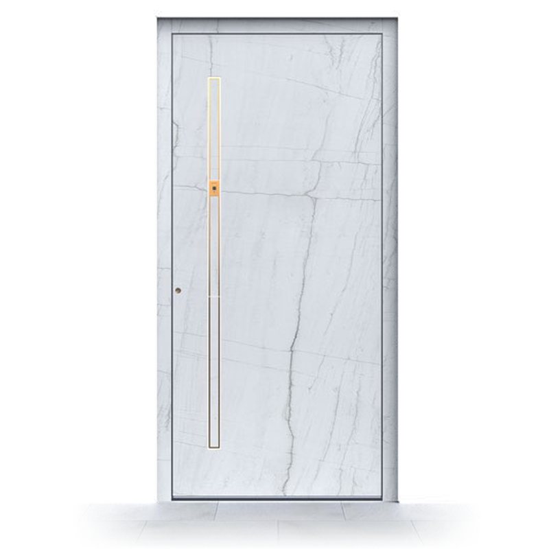 Ușă de intrare Pirnar Ultimum 611 A GLASS, Piatră sinterizată Mont Blanc · PVD Copper Dusk