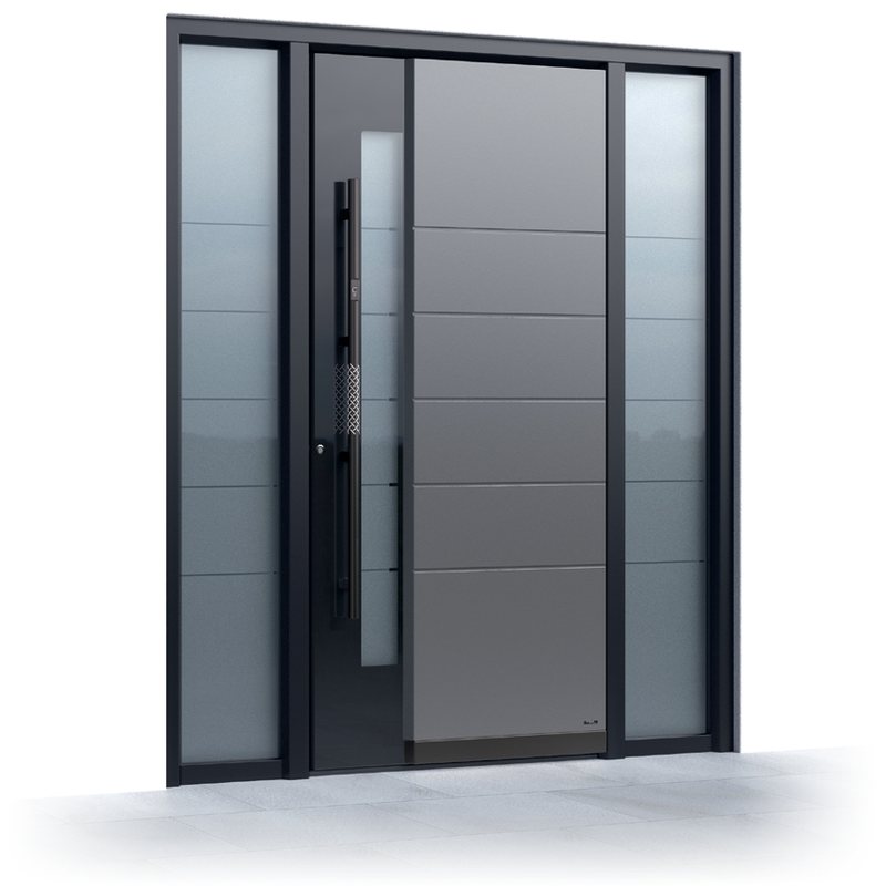Ușă de intrare Pirnar Ultimum 506 GLASS, FS 9005 + 90147 · PVD Volcanic Shadow