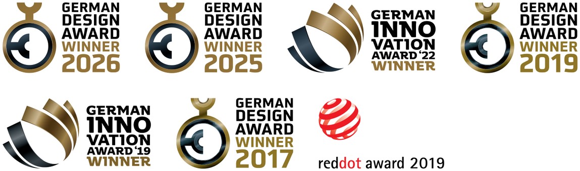 German Design Award 2017, 2019, 2025 și 2026, German Innovation Award 2019 și 2022, Red Dot Award 2019