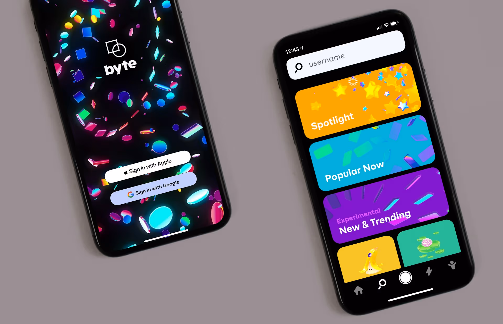 Zwei Handys auf welchen eine moderne und schön designte App gezeigt wird