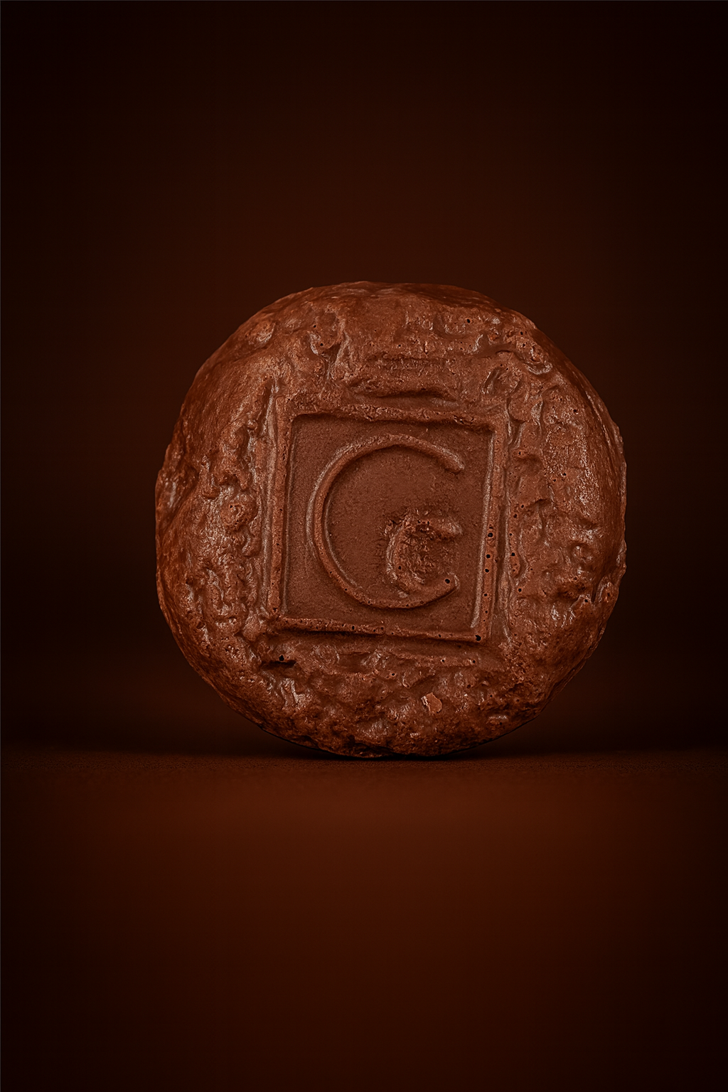 Macaliné au chocolat noir signé Maison Charrier, spécialité gourmande emblématique avec logo gravé.