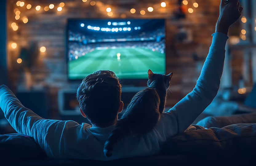 Hombre viendo un partido de Futbol