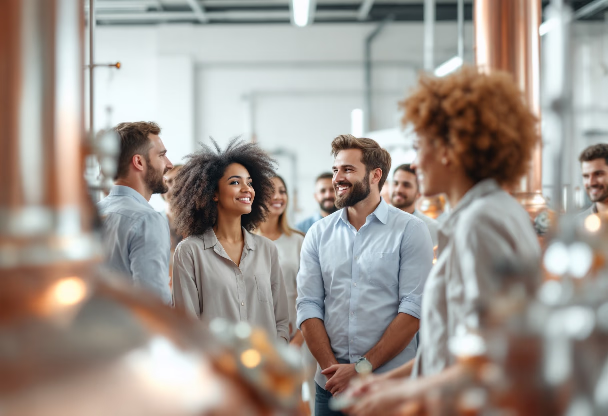 image of a distillery tour group learning about the process