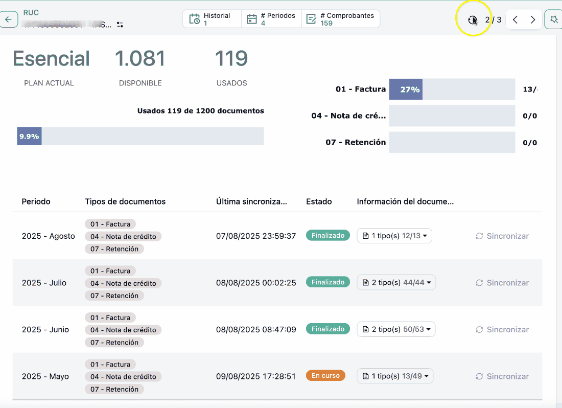 Panel de control Dooqly mostrando reportes de facturas y retenciones en Ecuador