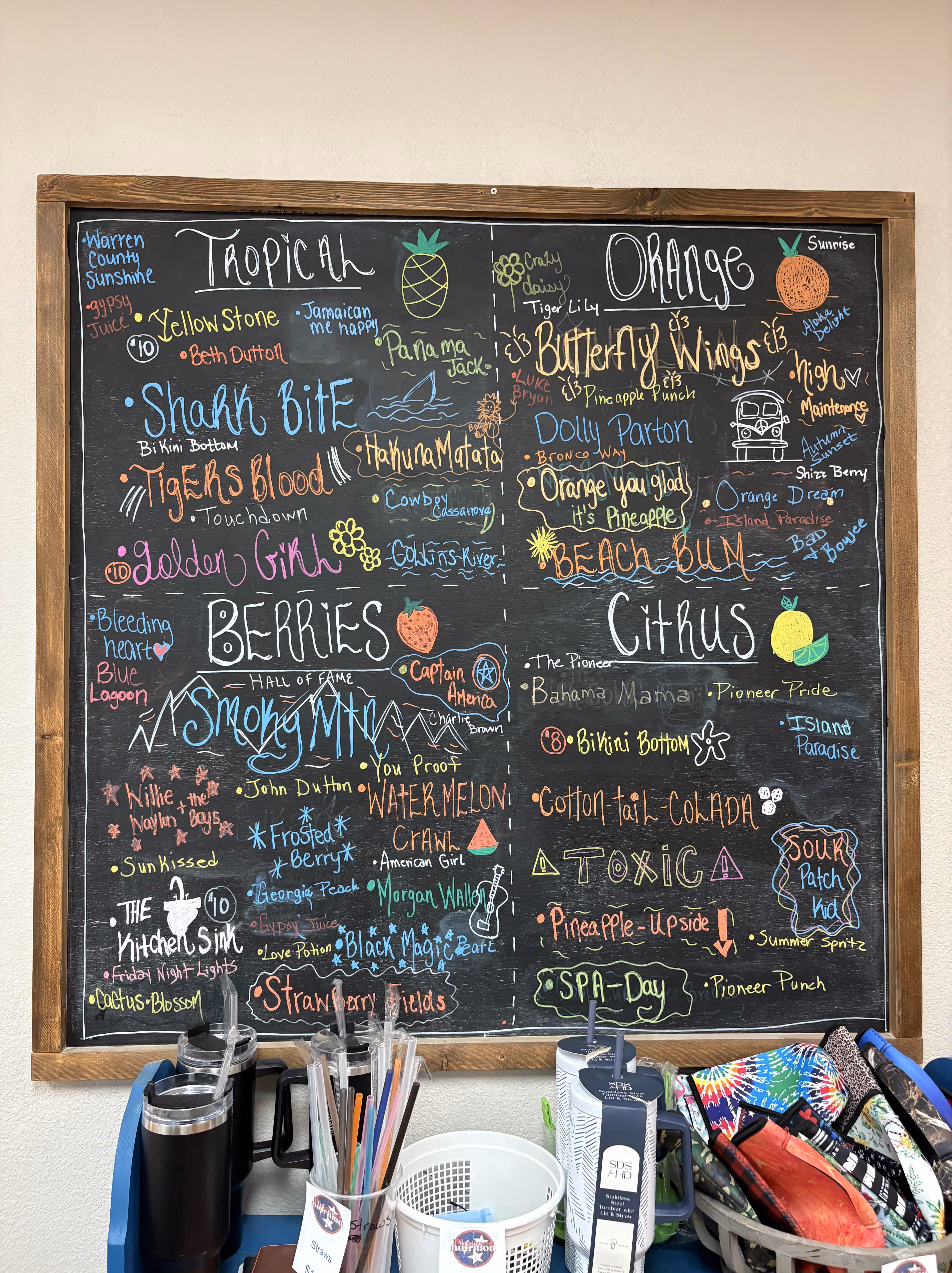 A picture of the menu board at pioneer nutrition