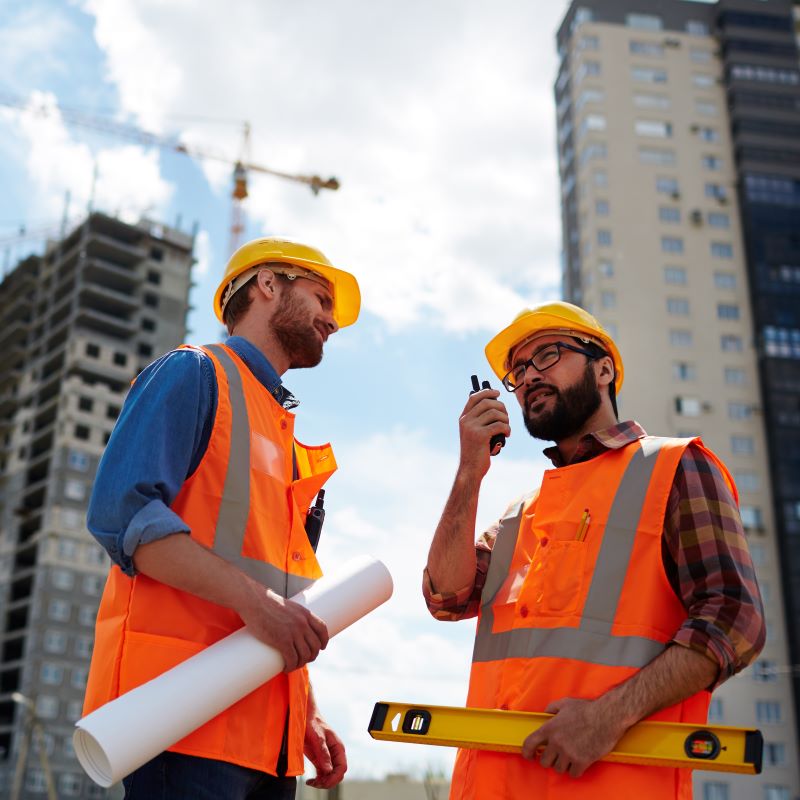 Engineers review their latest building project