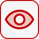 Red eye icon on white background, symbolizing vision or observation