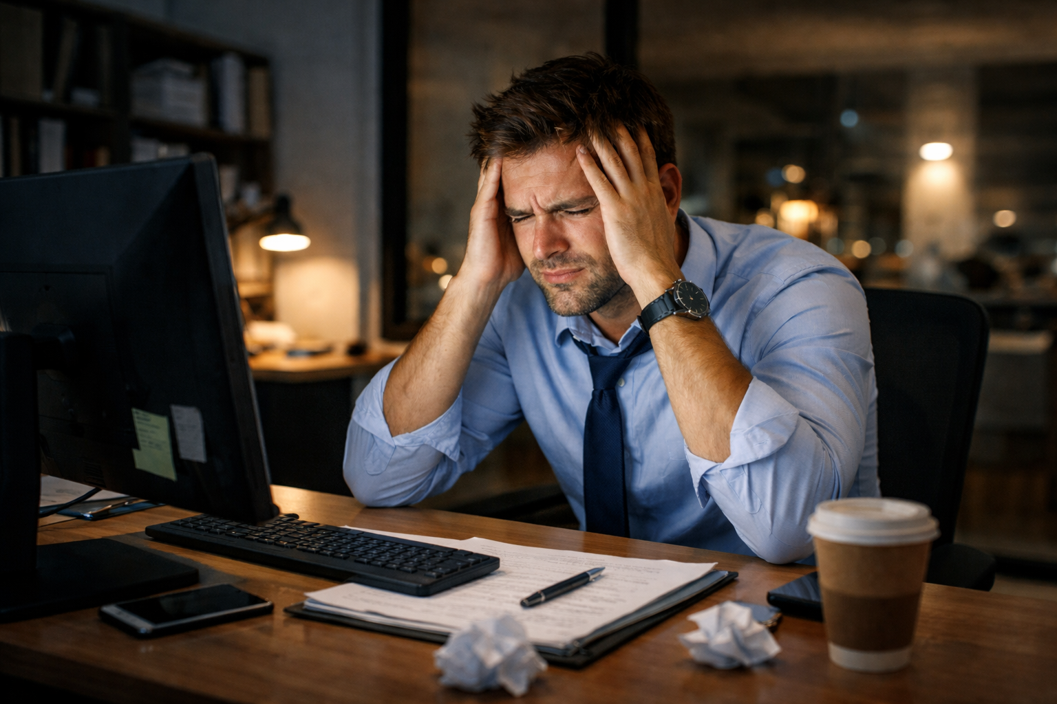 man sitting at desk with laptop