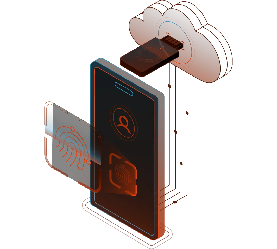 3D illustration of a smartphone with a key and security interface.