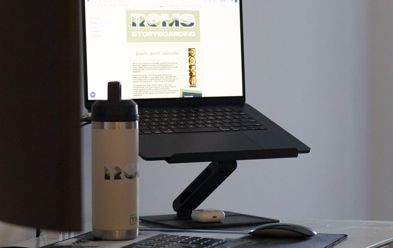 Long shot of ROMS work set up with laptop and canister