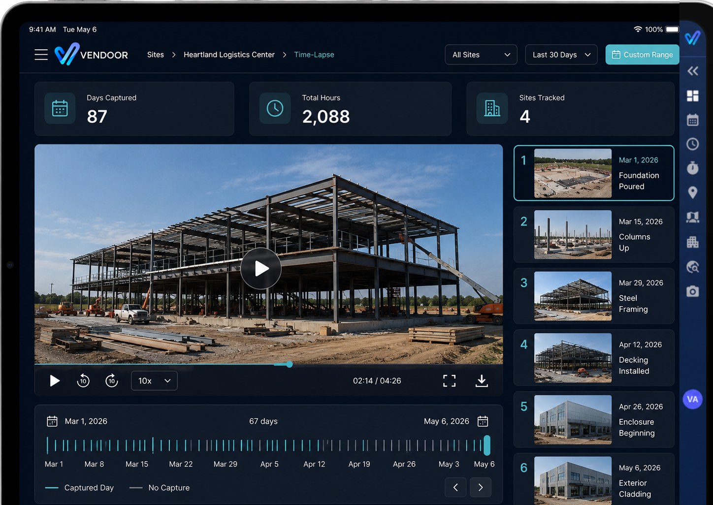 VendoorHub timelapse view of recorded project progress