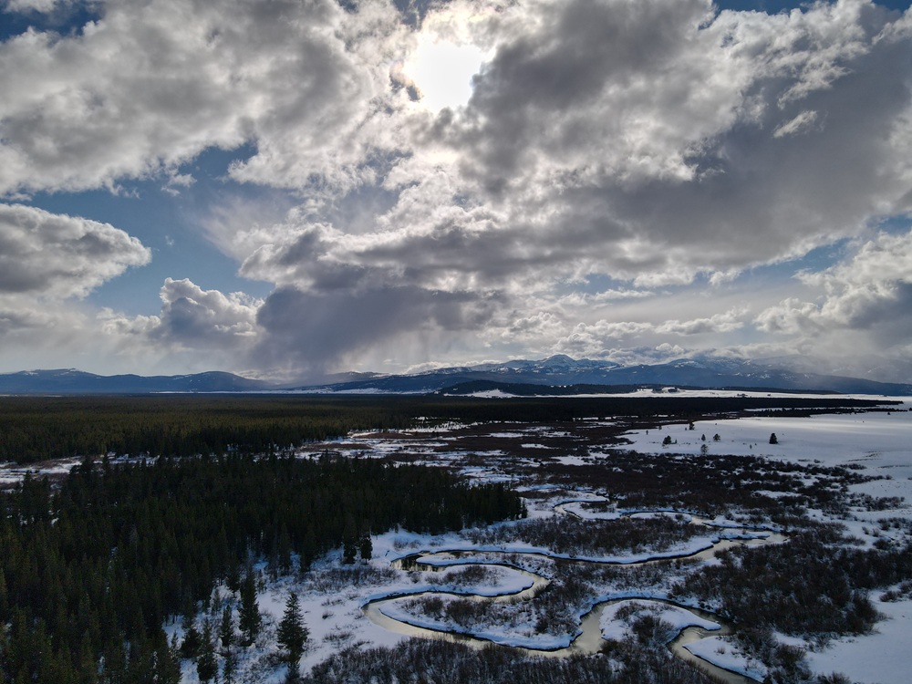 Drone photograph of river in Wyoming