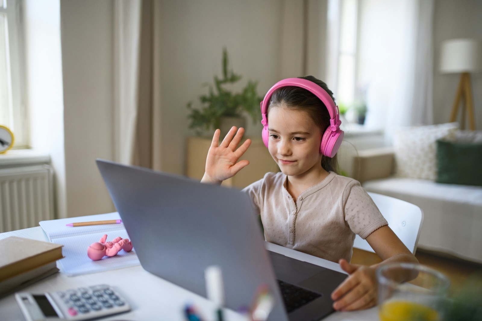 Student learning online at home