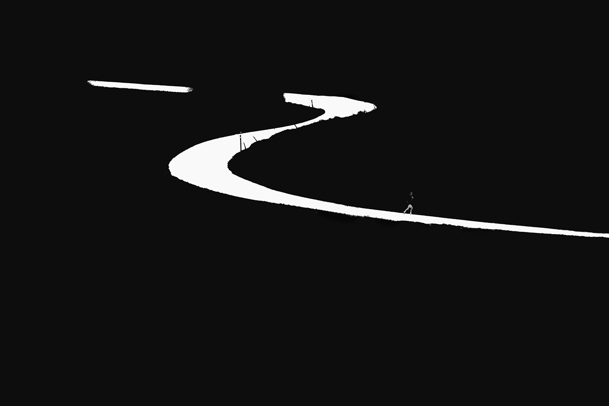 Photographie de Quentin Joly. Coureur sur piste. Dans la nature. Noir et blanc.