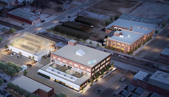 A decades-old former Chevrolet dealership at 1 NW 6 is set to be redeveloped into Nova, a full-size grocery, urban greenhouse, brewery, 20 apartments and shops.