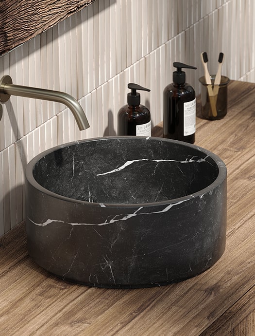 Nattura Living round black marble bathroom sink by Terentti
