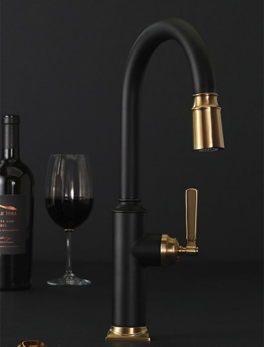 Newport Brass matte black and gold kitchen faucet by Terentti