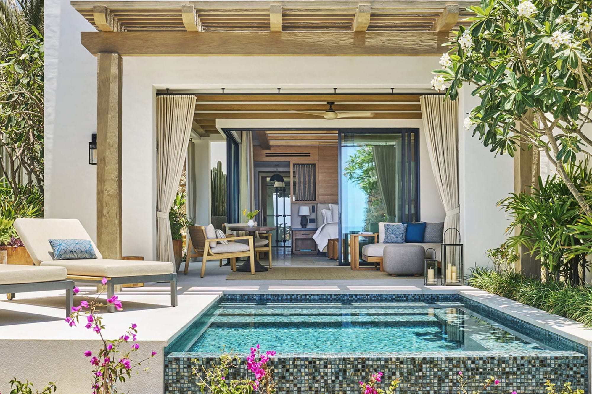 Private pool suite with ocean-inspired decor at Four Seasons Cabo del Sol represented by Terentti