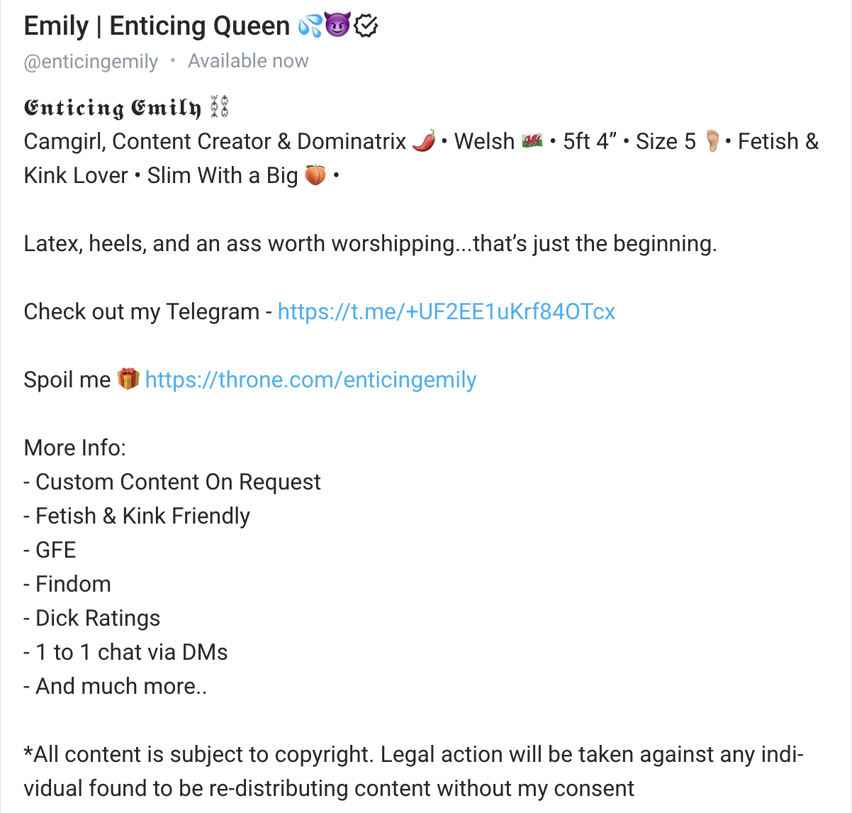 enticingemily onlyfans bio