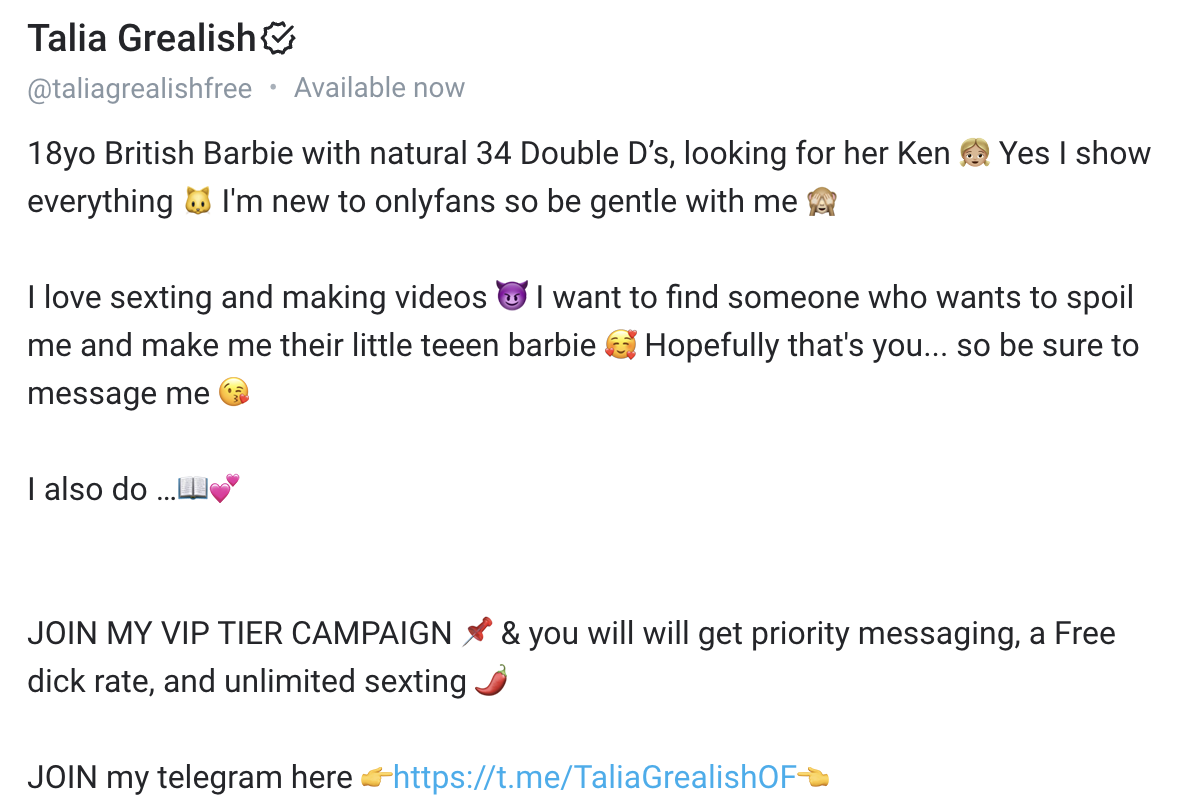 Talia Grealish onlyfans bio