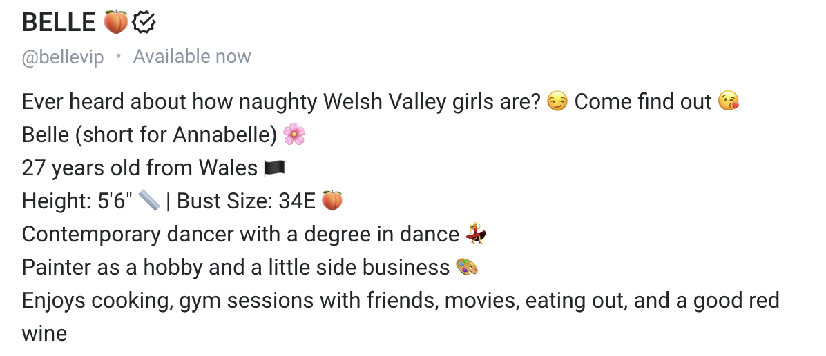 bellevip onlyfans model bio
