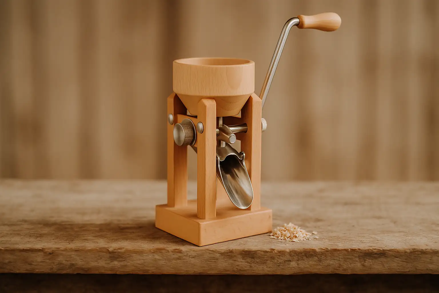 Hafermühle - Kinder mahlen Haferkörner zu frischen Flocken