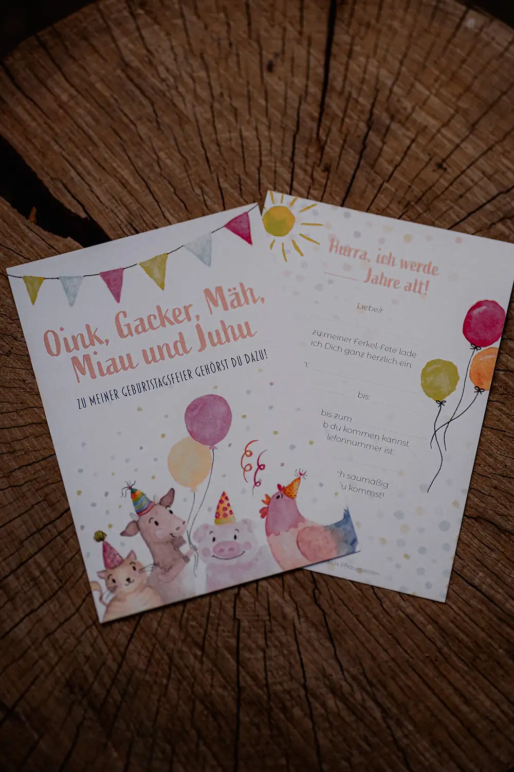 Einladungskarten für Kindergeburtstag - 12 Stück mit Bauernhof-Motiven