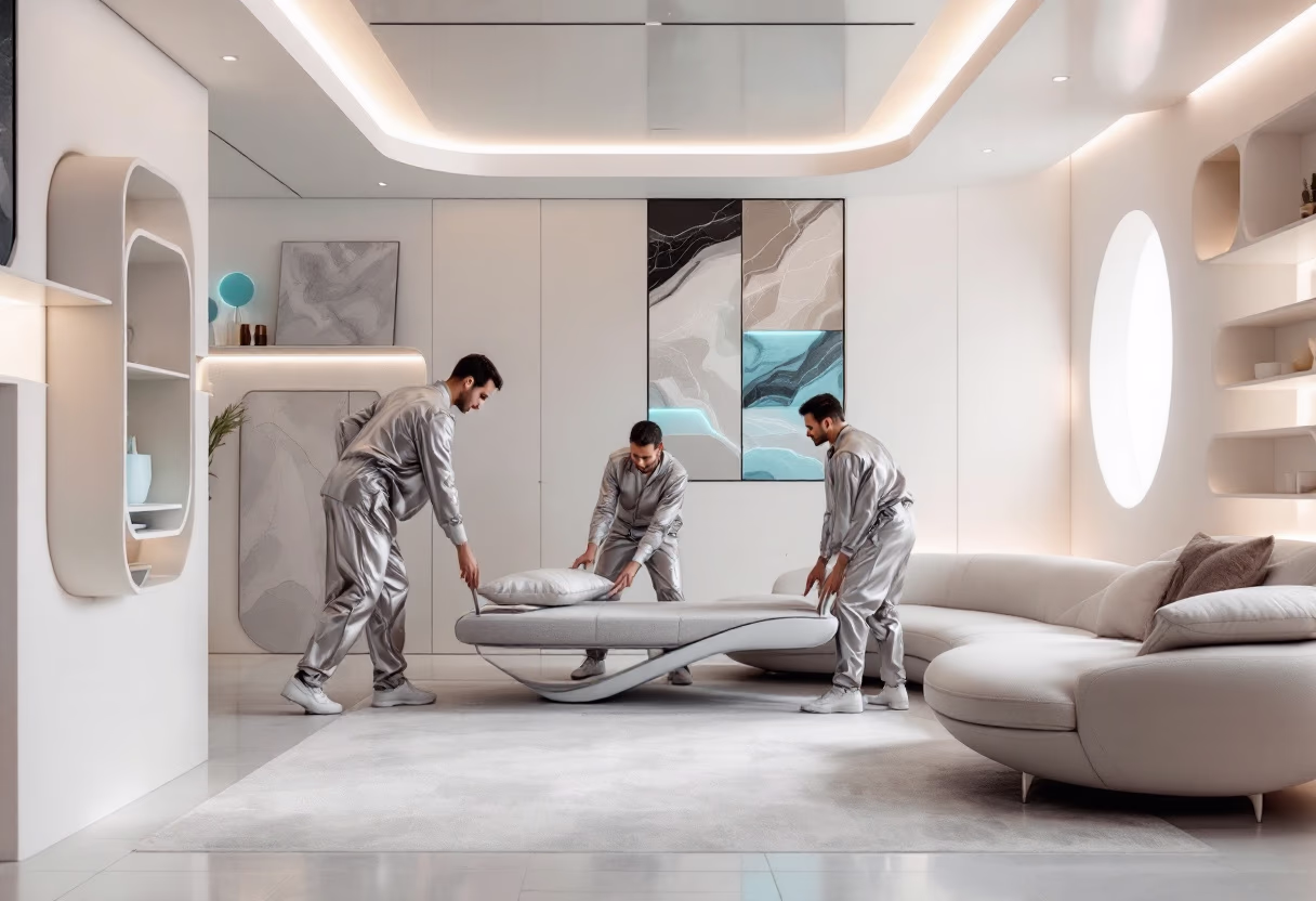 image of movers securing furniture in a space