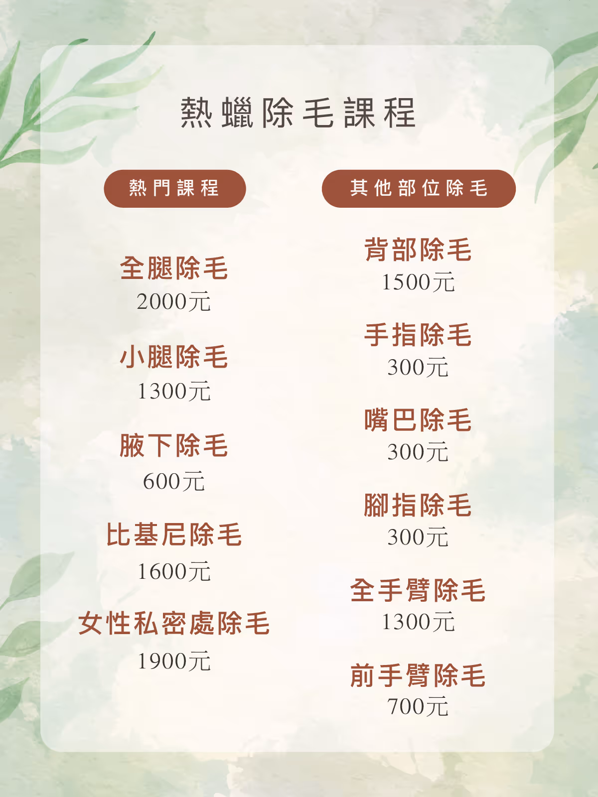 新竹孕婦除毛價目表