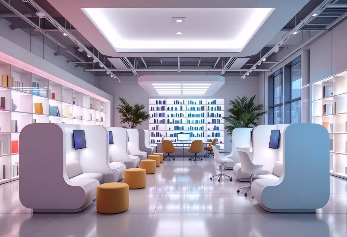 <subject>[background image] image of modern library (for an edtech)</subject>