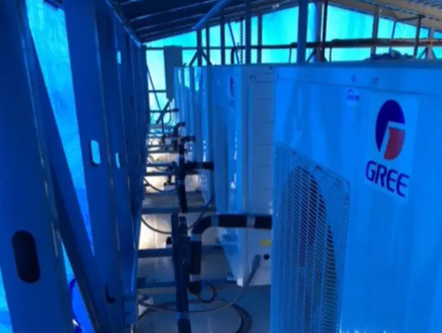 Lineup of GREE commercial outdoor HVAC units installed at Connecticut diner