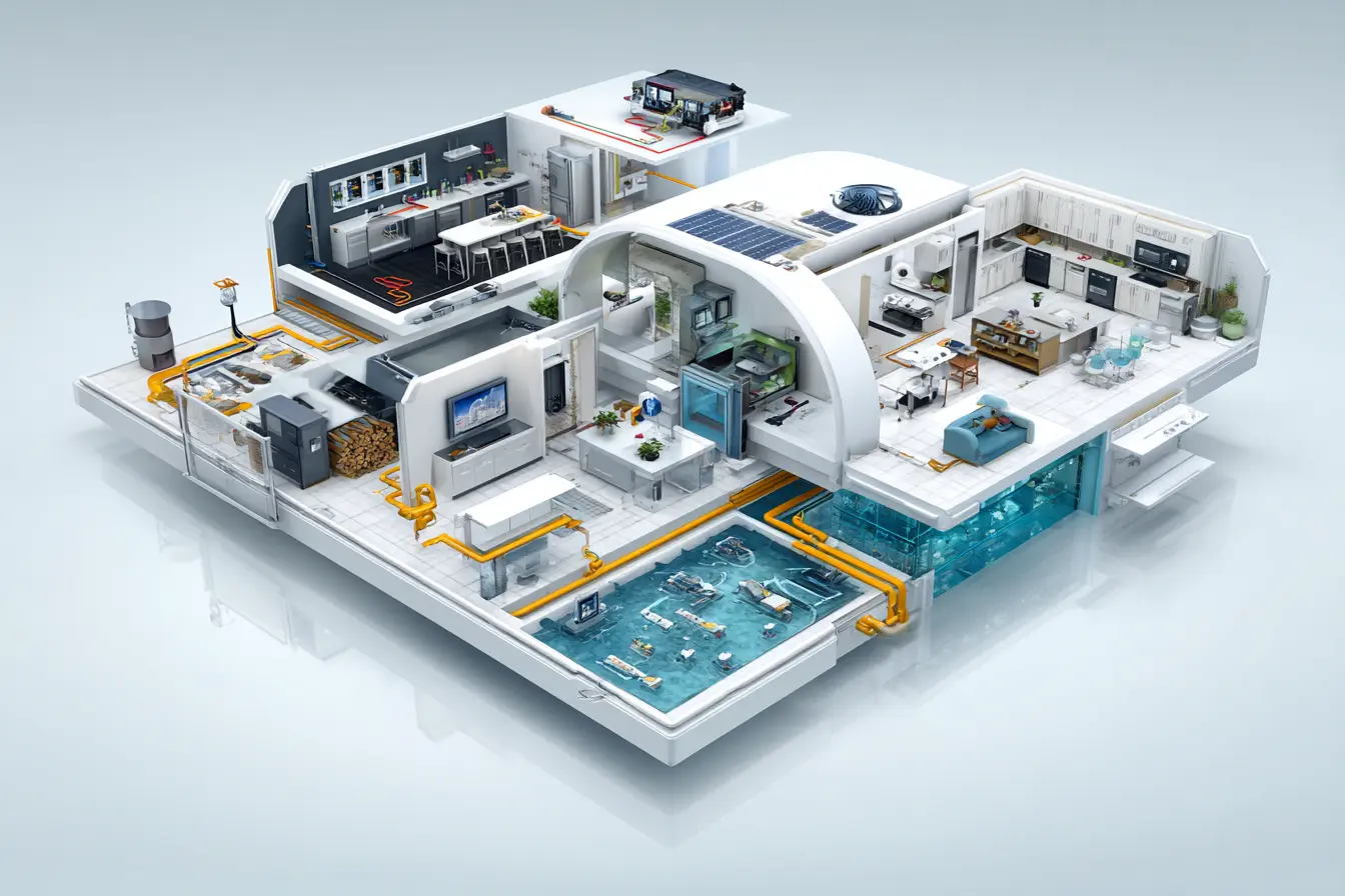 Educational diagram of a comprehensive home HVAC system with labeled components