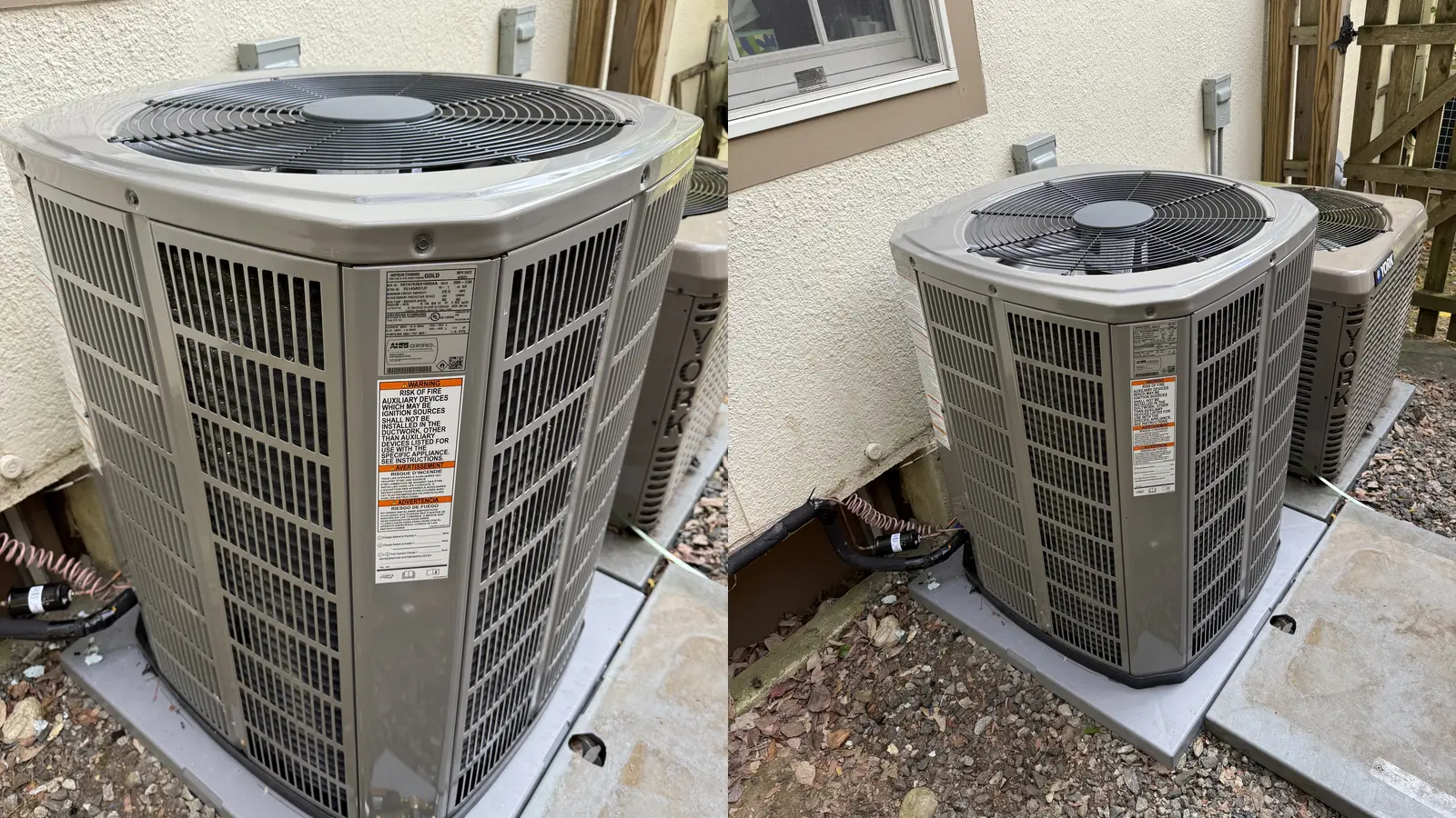 New outdoor residential HVAC condenser equipment installed and commissioned at a Hastings-on-Hudson, NY home