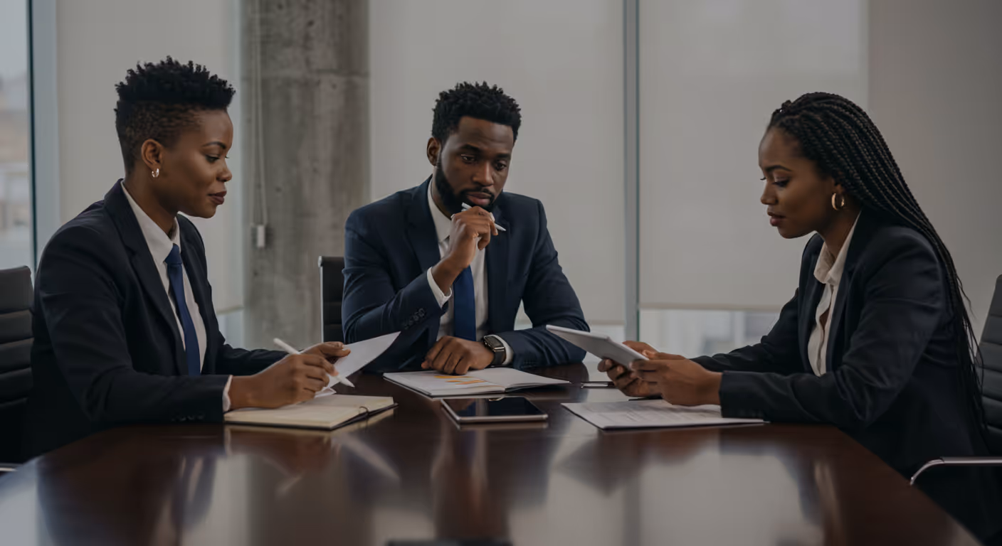 Three consultants in a meeting