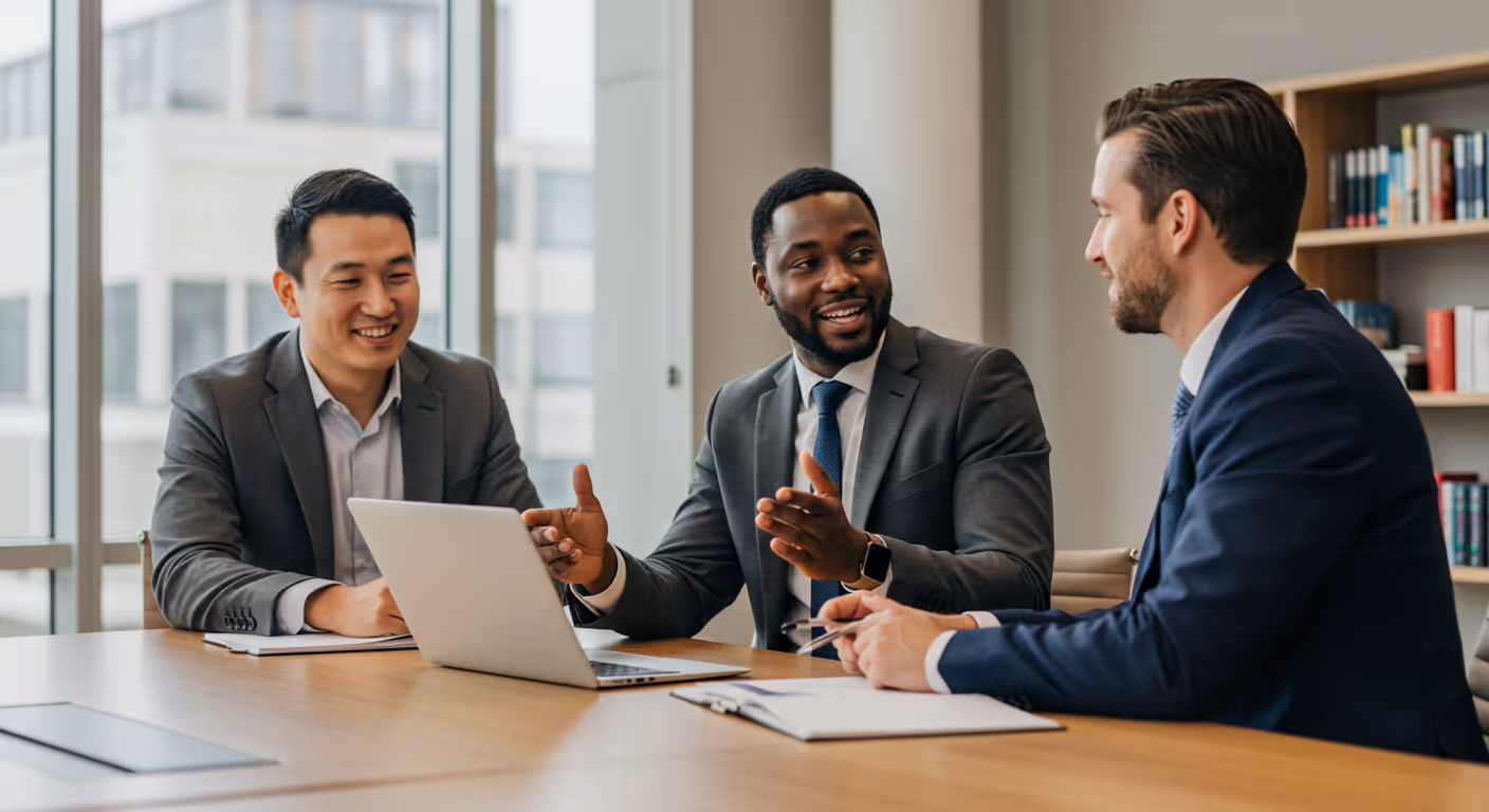 Three consultants in a meeting
